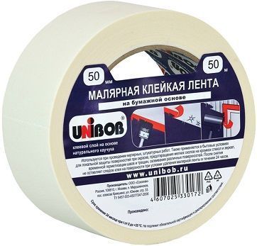 Клейкая лента малярная Unibob, 50мм 50м, инд.упаковка 271463;00000048171