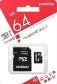 Карта памяти SmartBuy MicroSDXC 64GB UHS-1, Class 10, скорость 10Мб сек (с адаптером SD) 251136;00000025812