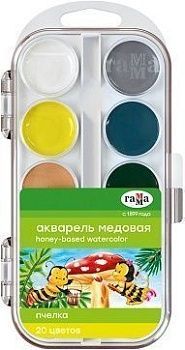 Акварель Гамма  Пчелка NEW , медовая, 20 цветов, без кисти, пластик, европодвес 298640;00000065999