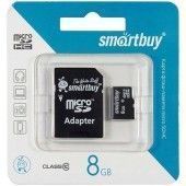 Карта памяти SmartBuy MicroSDHC  8GB, Class 10, скорость чтения 10Мб сек (с адаптером SD) 239022;00000028974