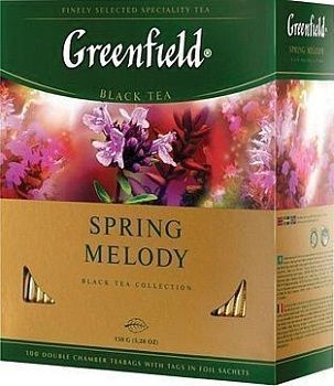 Чай Greenfield  Spring Melody , черный, с ароматом мяты, чабреца, 100 фольг. пакетиков по1,5г 195457;00000035957