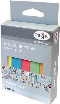Мелки цветные Гамма, 6шт., мягкие, квадратные, картонная коробка, европодвес 300265;00000067609