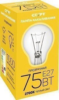 Лампа накаливания СТАРТ Б 75W Е27 прозрачная 178606;00000021812